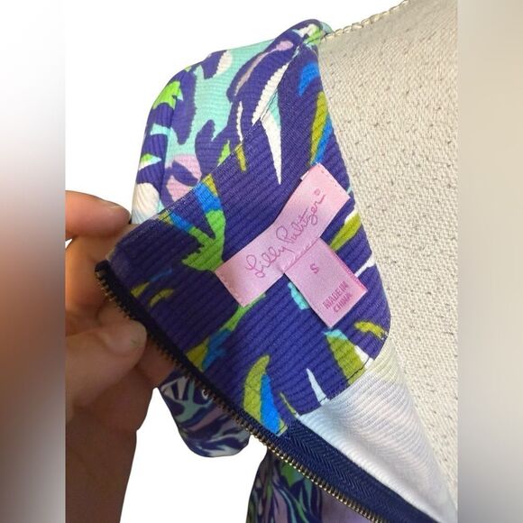 Lilly Pulitzer Charlene Dress Spectrum Blue Lilac Floral Print Small 3/4 Sleeve - Picture 5 of 5